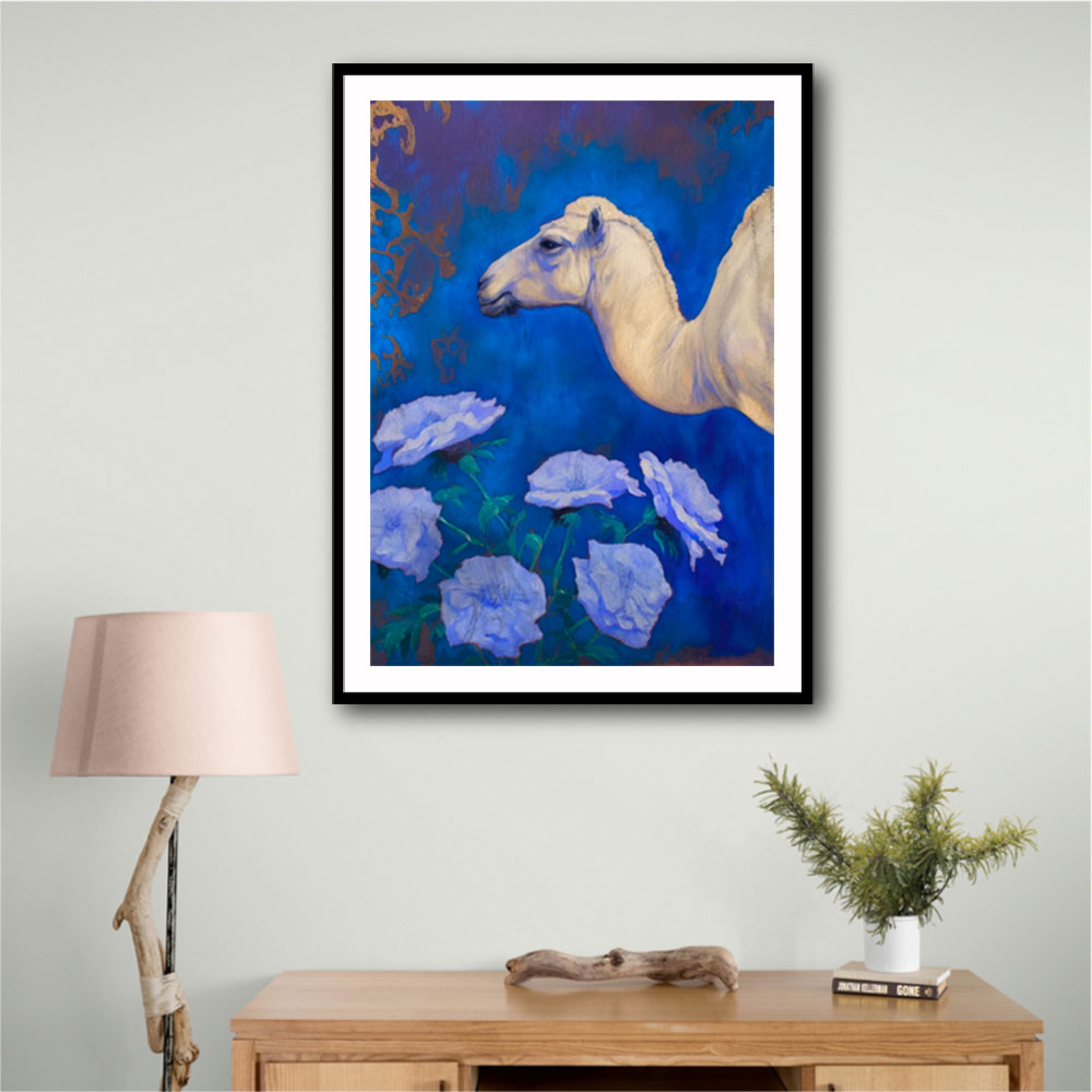 Camel With Blue Flowers Wall Art